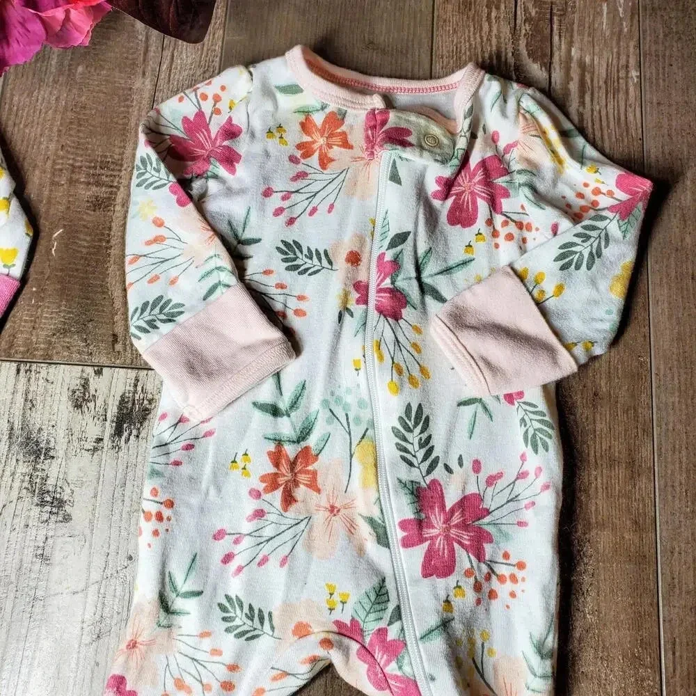 Cloud Island Baby Girls Floral Cotton Bodysuit Sleeper PJs Bundle Size 0-3M